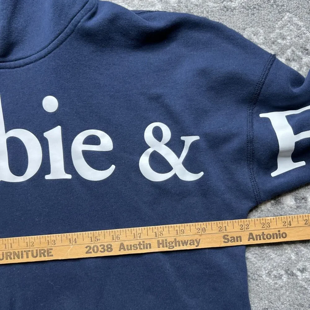Abercrombie & Fitch Womens Logo Spell Out Cropped Hoodie Large Navy Blue READ - Picture 3 of 9